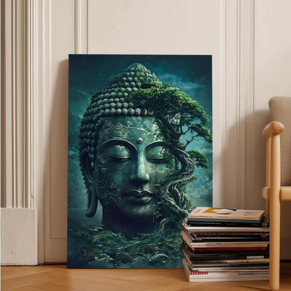 Buddha statue wall art canvas wall decor aesthetic picture mystical nature art for tranquil home and spiritual space 32x48in Frameless