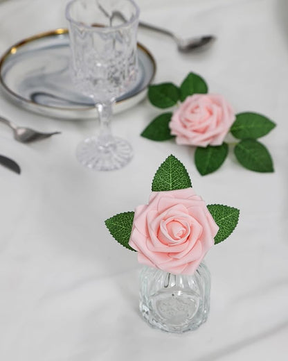 DuHouse 25Pcs Artificial Roses Flowers Fake Roses with Stems Real Touch Foam Flowers for DIY Wedding Bouquet Baby Shower Centerpiece Floral Arrangement Party Home Decor(Blush)