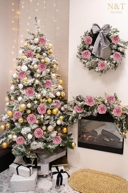 N&T NIETING Artificial Flowers Glowing Dark Pink Flowers Foam 25pcs Glitter Roses Real Looking Fake Roses with Stem for DIY Wedding Bouquets Centerpieces Bridal Shower Party Home Decorations