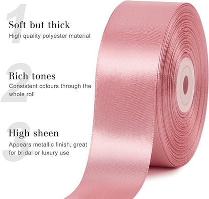 1-1/2 Inches 50 Yards Rosy Mauve Satin Ribbon, Solid Fabric Ribbon Roll for Flower Bouquets, Gift Wrapping, Wedding, Handmade Crafts