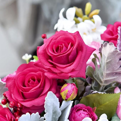 FiveSeasonStuff Fake Roses Wedding Flowers Real Touch Silk Coral Pink Artificial Flowers 12 Stems