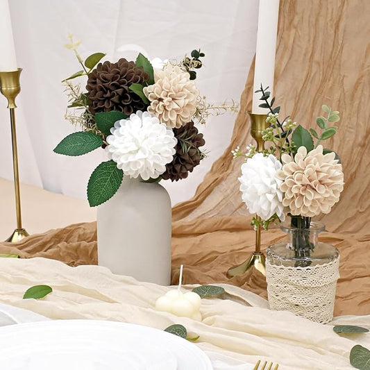 Artificial Flowers, 25pcs Artificial Rose for DIY Bouquets Arrangement,Chocolate and Tan Dahlia Flowers Foam Fake with Stems for Wedding Shower Party Floral Arrangements Tables Home Decorations