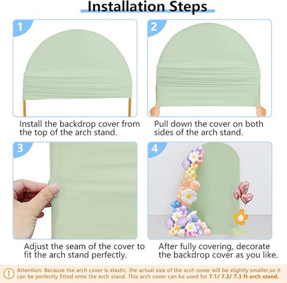 HEMMOTOP Green Arch Cover, 7.2 ft Spandex Wedding Balloon Arch Covers Stretchy Backdrop, Round Top Photo Stand Cover for Birthday, Baby Shower, Party, Reusable Double-Sided (Matcha Green, 7.2 ft)