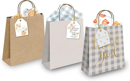 Pro Supply Global 24 Count of 2.5 Inch x 3 Inch Pre Strung Thankful Fall Pumpkins Gift Tag Assorted Printed Designs on Large Cardstock Gift Hang Tags - Ideal to Use on Bags