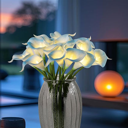20pcs Lighted Artificial Calla Lily Bouquet Lamp Faux Floarl Night Light Real Touch Flower Night Lamp LED Calla Lily Lighted Artificial Flower for Holiday Home Kitchen Decor(Light Blue)