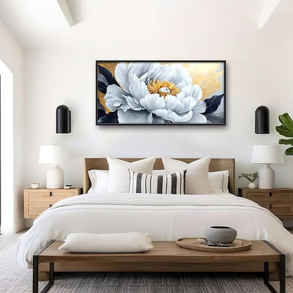 Flower Large Wall Art Framed Gold Wall Decor for Living Room Abstract Floral Pictures Oversized Canvas Print Painting Modern Extra Large Framed Artwork for Bedroom Office Home Decor 60"x30"