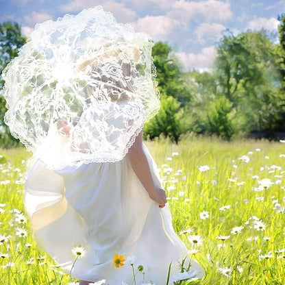 White Lace Embroidery Umbrella, 16.5 X 19.3in Bridal Decorative Photography Craft Sunshade Vintage Parasol Flowers Wedding Pet Decoration Umbrellas for Party Kids Women Photo Shoot Props