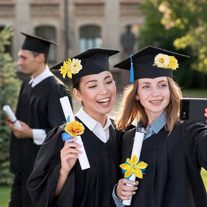 rongflower Fake Flower Heads for Crafts - Yellow Silk Artificial Roses, Peonies, Daisies & Mini Floral Heads Bulk (48-Pack) for Wedding Decor, Graduation Cap, Cake Topper, Baby Shower, Home Decoration