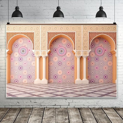 Yeele 10x6.5ft Bohemia Palace Backdrop Boho Style Pink Floral Wall Plaid Floor Dreamy Villa Inside Photography Background for Wedding Bridal Shower Girl Birthday Party Decor Portrait Photo Shoot Prop