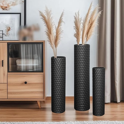 Tall Black Floor Vase 3 Pack, Extra Large Decorative Metal Standing Vases for Living Room Corner Office Home