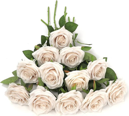 Artificial Rose Flower Nude Flowers Nude Roses Silk Flowers 12 pcs with Long Stem Silk Roses Bouquet for Wedding Bridal Shower Party Home Decoration