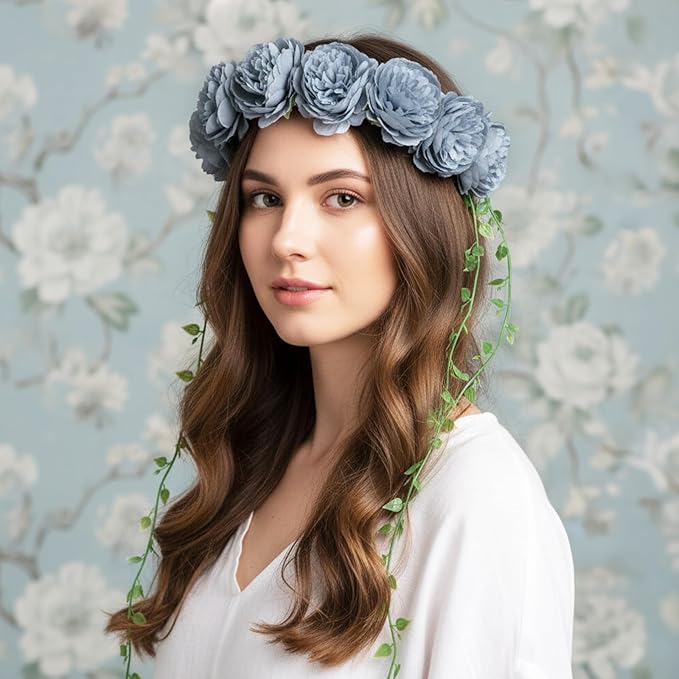 Thiccywoov 200 Pcs Flowers Long Stem Artificial Rose Bulk, 3.2 Inches Silk Rose Head Flowers Faux for Wedding Bridal Bouquet Independence Day Home Floral DIY Centerpieces Party Decoration(Dusty Blue)