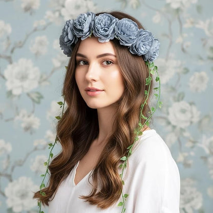 Thiccywoov 200 Pcs Flowers Long Stem Artificial Rose Bulk, 3.2 Inches Silk Rose Head Flowers Faux for Wedding Bridal Bouquet Independence Day Home Floral DIY Centerpieces Party Decoration(Dusty Blue)
