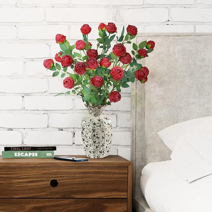 CHIAVE 8pcs 24 Flower Buds Artificial Vintage Roses Fake Silk Rose Flowers with Long Stem for DIY Bouquets Wedding Centerpiece Party Home Kitchen Shorp Decoration-Red