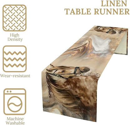 Marble Horse Table Runner, Dark Brown Marble Abstract Horse White Gold Natural Texture Dinner Runner Table Decoration for Home Kitchen Dining Holiday Party 13x90in