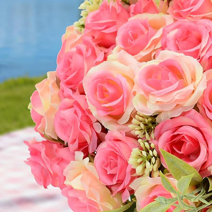 8 Pack Rose Artificial Flowers Bouquet, 10 Small Silk Rose Heads Per Pack, Fake Roses Bunches for Wedding Table Centerpieces Bridal Bouquet Mother's Day Valentine's Day Home Decor, Deep Pink