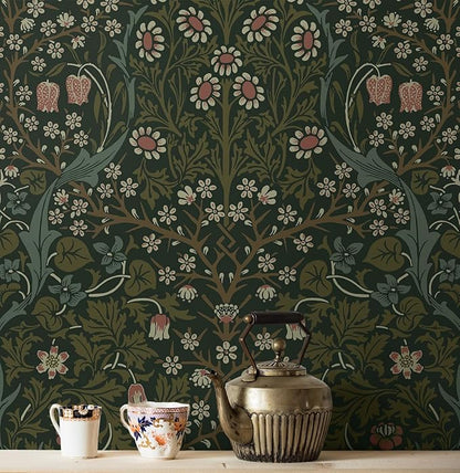 NextWall Seabrook Designs Victorian Garden Floral Vintage Prepasted Wallpaper (Greenery)