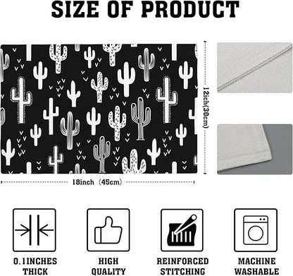 Retro Cactus Placemats Set of 4,Black and White Placemats Dining Table Mat Set,12x18 Washable Stain Resistant Wipeable Cloth Placemat for Kitchen Buffet Parties