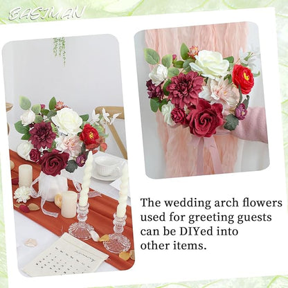 2pcs Wedding Arch Flowers,Wedding Artificial Sign Flower,Welcome Easel Door Decor Wall swags for Reception Backdrop Table Decorations Welcome Sign (Wine Red)