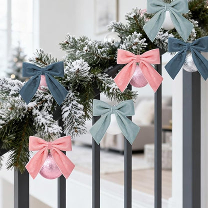 30 Pcs Velvet Ribbon Bows 5" x 4" Pre Tied Christmas Velvet Bows with Twist Tie for Gift Packaging Christmas Tree Wreaths Door Windows Wedding Party Decoration(Morandi Color)