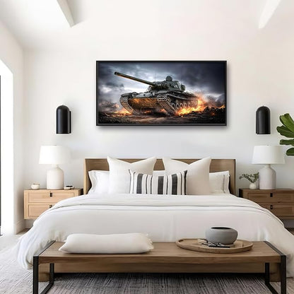 Military Tank Large Wall Art Framed Wall Decor for Living Room Tank Pictures Oversized Canvas Print Painting Modern Extra Large Artwork for Bedroom Office Home Decor 60"x30"
