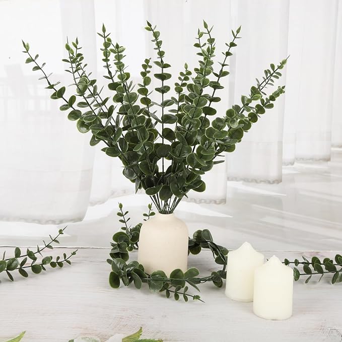 50pcs Eucalyptus Leaf Stem Simulated Green Plants, Wedding Home Office Center Flower Decoration, DIY Vase Flower Arrangement (Eucalyptus Leaf stem)