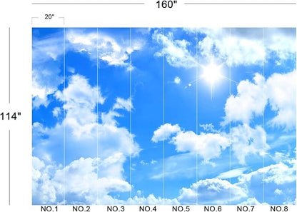 Eierme-Blue Sky Background with White Clouds Mural Wallpaper Peel and Stick 160" x 114"