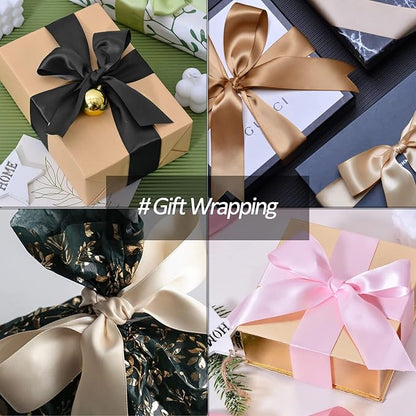 1-1/2" Wide x 100 Yards Solid Color Dark Gold Satin Ribbon, Fabric Satin Ribbon for Gift Wrapping, Wreath, Wedding Party Decoration and Other Sewing Projects (Champagne Gold)