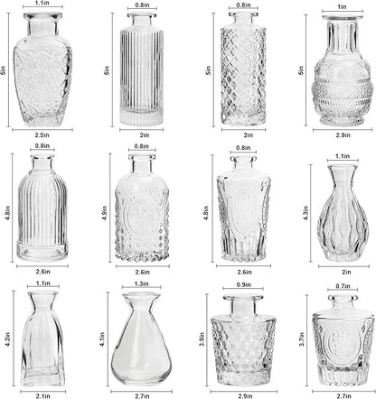 RUCKAE Small Clear Bud Vases Bulk 12 Pack Mini Flower Glass Vases for Centerpiece Table Wedding Decorations Home Decor Party(Transparent)