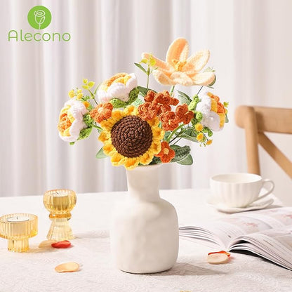 Alecono Crochet Flower Bouquet, Orange Knitted Flowers, Crochet Sunflower Flower for Lover Anniversary Birthday Party Mother's Day Graduation Gifts (Include Card)