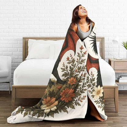 Black Dragon Blanket Floral Dragon Throw Blanket Soft Cozy Fleece Fuzzy Stuffed Plush Flannel Gifts for Girls Women Boys Kids Adults 50"X60"