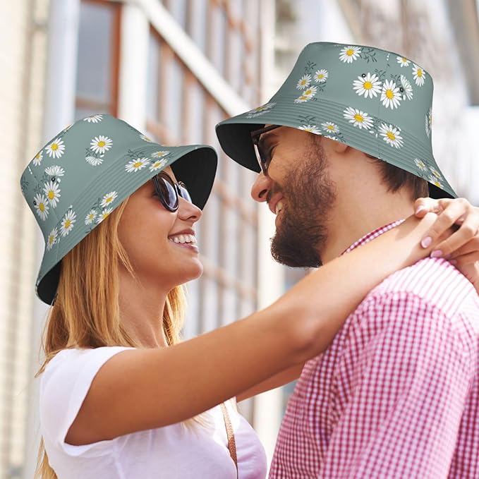 Small Daisy Green Chrysanthemum Flower Bucket Hats Fashion Sun Cap Packable Outdoor Fisherman Hat for Women and Men