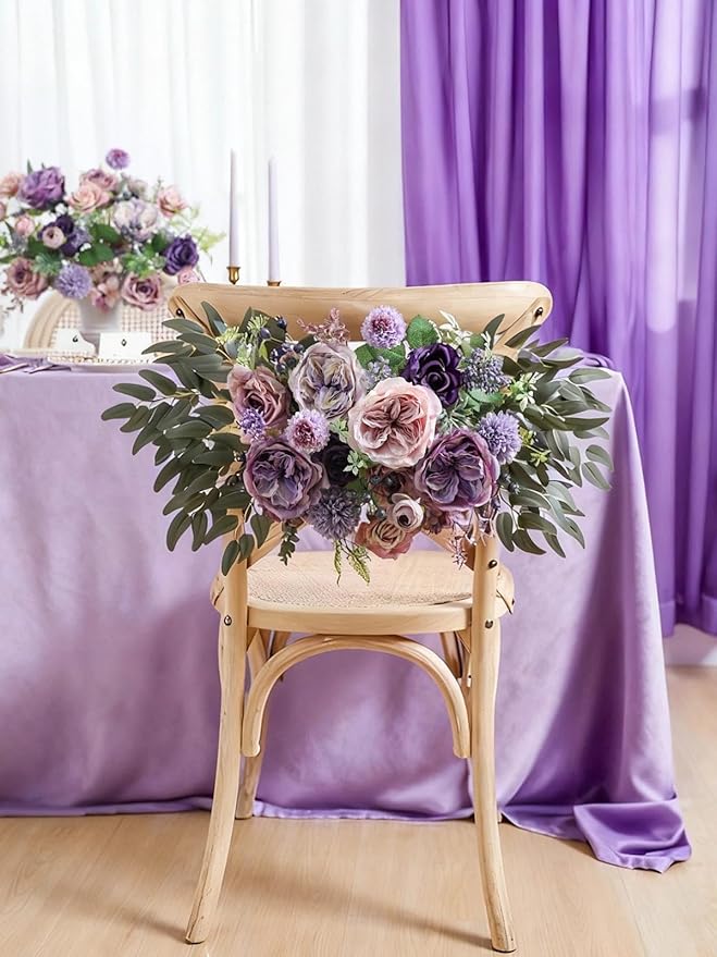 Artificial Flowers Combo Box Set Purple Fake Roses Silk Flowers with Stems for DIY Wedding Bridal Bouquets,Floral Arrangement,Table Centerpieces,Baby Shower,Home Decorations