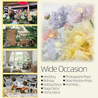 Giant Flowers for Decoration, 5 ft Large Organza Floral with LED Light, for Wedding Arrangements, Birthday Christmas Party Backdrop Decor, Photography Props, Shop Window Display