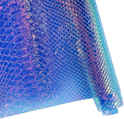 ONEART | Iridescent Transparent Embossed Vinyl Holographic Blue Clear PVC Vinyl Craft Film 16"×54" for Sewing DIY Projects (Snakeskin-Dark Blue)