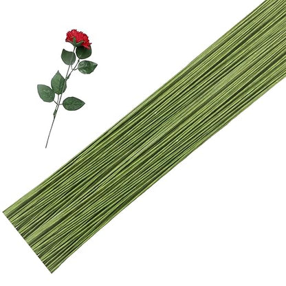 100 Pieces 18 Gauge Green Paper Covered Floral Wire Stems for DIY Crafts, Artificial Flower Arrangements 16 inch Paper Covered Floral Stems