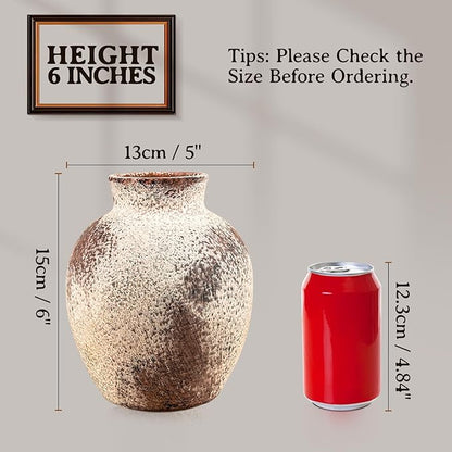 Ceramic Flower Vase, 6 Inch Decorative Rustic Vase Farmhouse Boho Vase for Centerpieces,Terracotta Vases for Home Decor, Living Room,Shelf,Wedding,Brown