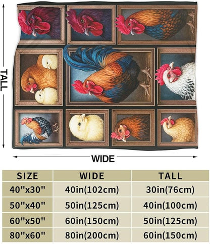 Rooster Blanket Chicken Throw Blanket Farm Animal Soft Cozy Fleece Fuzzy Stuffed Plush Flannel Gifts for Girls Women Boys Kids Adults 60"X80"