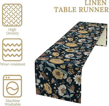 Boho Floral Table Runner Bohemian Floral Vintage Home Kitchen Dining Table Decoration 13x60 Inch 1PCS