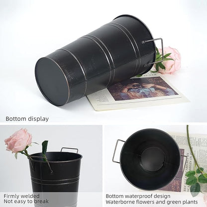 Notakia 10.62 Inch Galvanized Metal Vases Farmhouse French Flower Bucket Vases for Cut Flowers for Home Decor and Wedding Table Centerpiece Decorations (Medium Size Black 8Pcs)