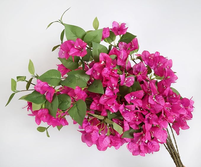 12PCS Bougainvillea Artificial Flowers 31.50" Long Stem Fake Silk Bougainvillea Branches Hot Pink Faux Hanging Flowers Vines for Wedding Centerpieces Home Garden DIY Decorations (Deep Pink)