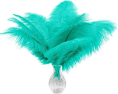 Piokio 20 pcs Mint Green Ostrich Feathers Plumes 12-14 inch(30-35 cm) Bulk for Wedding Party Centerpieces and DIY Clothes Decoration, Gatsby Decorations