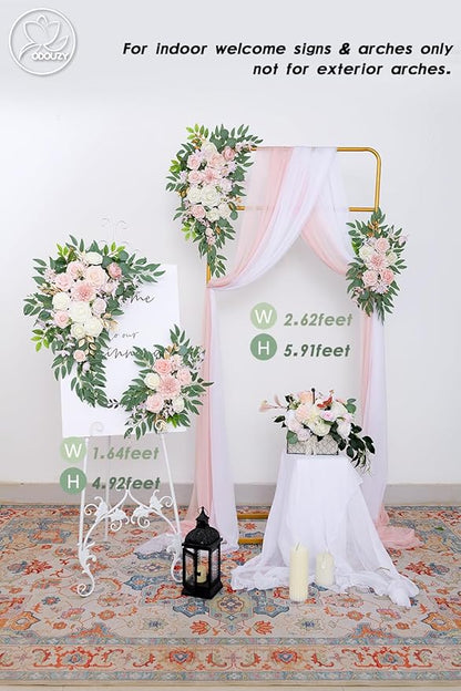 Pack of 2 Wedding Arch Decorations Artificial Hanging Flowers Floral Swag for Wedding Welcome Sign Backdrop Balloon Arch Home Party Bridal Ceremony Reusable (Light Pink)