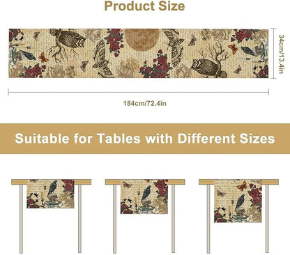 Gothic Floral Table Runner, Retro Dark Skull Moth Vintage Flower Halloween Day of Death Witchy Coffee Table Center Decor for Home Kitchen Dining Patio Holiday Party Table Decorations 13x108 inches
