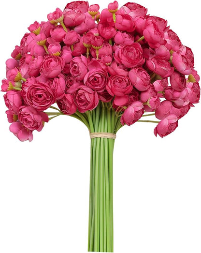 Meldel 32Pcs Ranunculus Artificial Flower Rose with Stems, Faux Rose Red Ranunculus for DIY Bouquet, Bulk Fake Peony Wedding Filler Flowers for Centerpieces Arrangements Bridal Shower Decoration