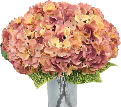 2Bouquets Artificial Fake Flowers Plants Silk Hydrangea Arrangements Wedding Bouquets Decorations Plastic Floral Home Kitchen Garden Party Festival Bar DIY(Champagne-Dusty Pink)