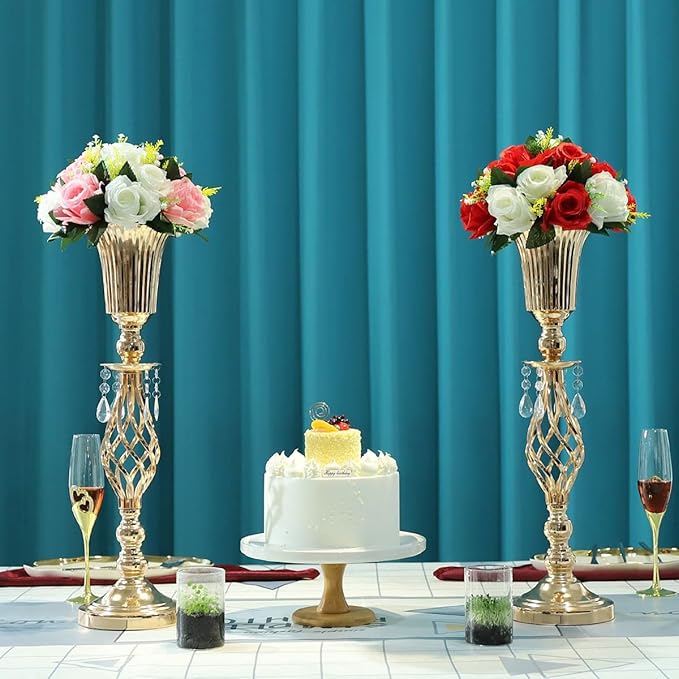 Pack of 10 Wedding Floral Crystal Flower Centerpiece Vases for Reception Centerpieces Party Event, 23.2 inches Versatile Flower Arrangement & Candle Holder Stand