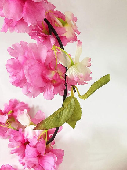 Artificial Cherry Blossom Vine Hanging Plants Faux Sakura Garland Fake Oriental Cherry Wreath Artificial Flower 5.8 FT Deep Pink