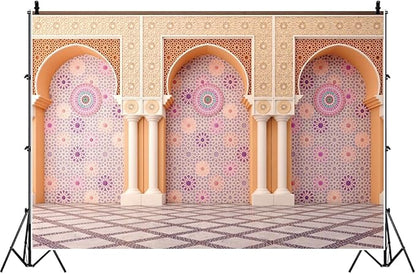 Yeele 15x10ft Bohemia Palace Backdrop Boho Style Pink Floral Wall Plaid Floor Dreamy Villa Inside Photography Background for Wedding Bridal Shower Girl Birthday Party Decor Portrait Photo Shoot Prop