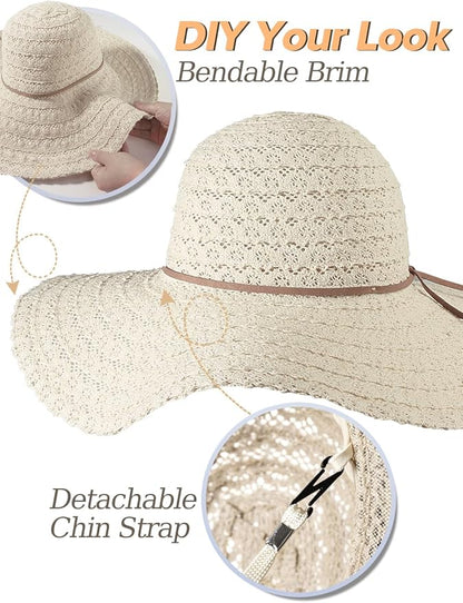 Sun Beach Hats for Women Summer Floppy Wide Brim Sunhat Packable Foldable Lace Travel Vacation